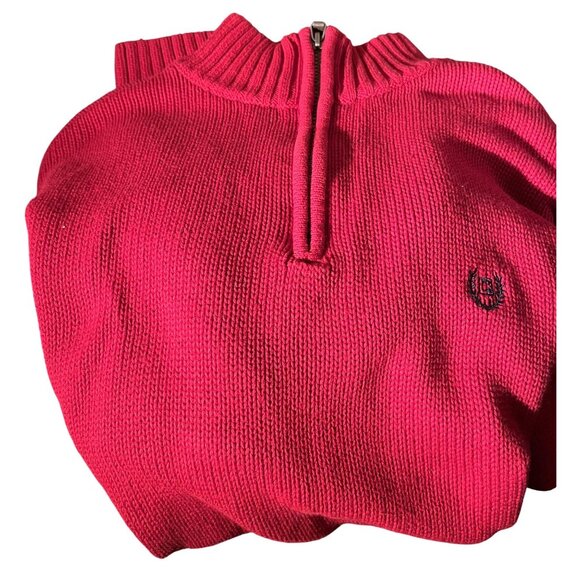 Polo CHAPS Mock Turtle Neck Red Quarter Zip 100% Knit Cotton Sweater Mens Large - Picture 10 of 14